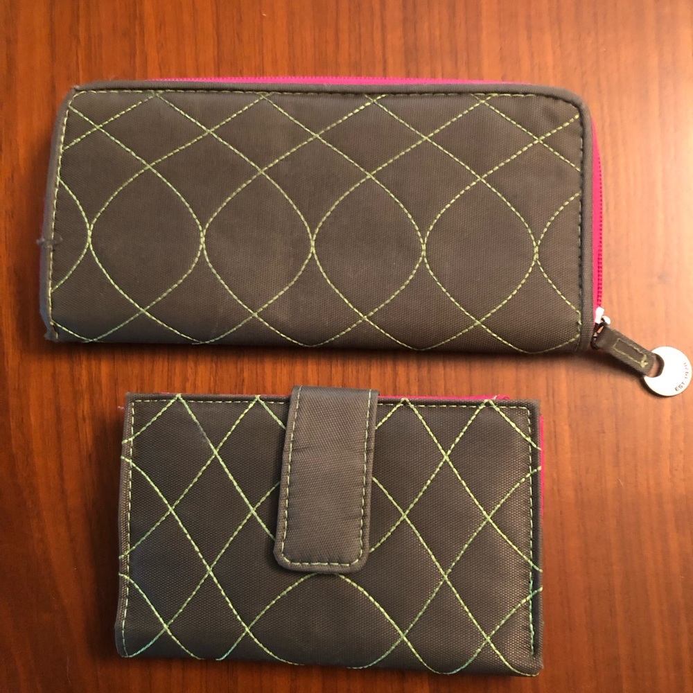 Travelon Quilted Brown and Pink Set Of Two Wallets